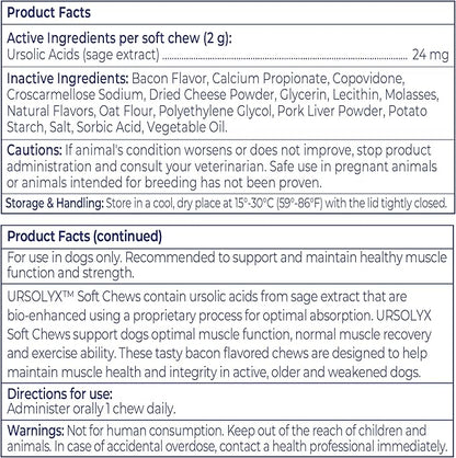Virbac URSOLYX™ Soft Chews for Dogs | Muscle Health Support for Senior, Active or Recovering Dogs, Small up to 30lbs | 60 Count 2- Month Supply