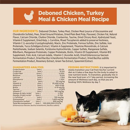 Wellness CORE+ Adult Dry Cat Food for Indoor Cats, Natural, Grain Free Kibble, Chicken and Turkey Recipe, 11 lb Bag