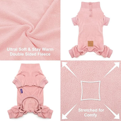cyeollo Dog Pajamas Small Winter Doggie Coat Warm Fleece Dog Pjs Thermal Doggie Onesie Stretchy Pet Jumpsuit Puppy Jacket Cat Apparel, Pink XS