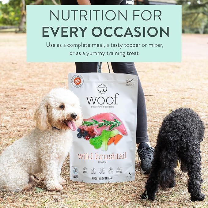 The New Zealand Natural Pet Food Co. WOOF Freeze Dried Dog Food - Wild Brushtail Recipe, High Protein Dog Treats, Dog Food Toppers & Meals, 2.2 lb