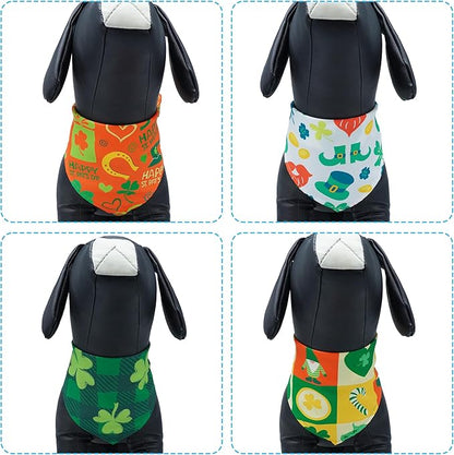 St Patricks Day Dog Bandanas for Small Dogs Breed 7 Pcs Stitching Edge Shamrocks Dog Bandanas Adjustable Scarves Grooming S