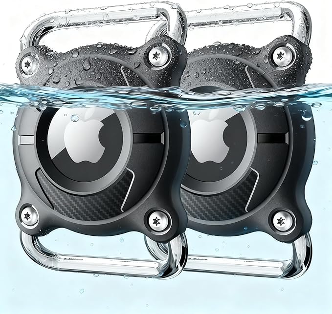 2 Pack-Waterproof Airtag Dog Collar Holder, with Removable Metal Loop - Secure & Lightweight Fit for Collars up to 1.2in Wide, Compatible with Large & Medium Dogs (2 Black)