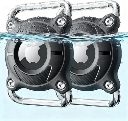 2 Pack-Waterproof Airtag Dog Collar Holder, with Removable Metal Loop - Secure & Lightweight Fit for Collars up to 1.2in Wide, Compatible with Large & Medium Dogs (2 Black)