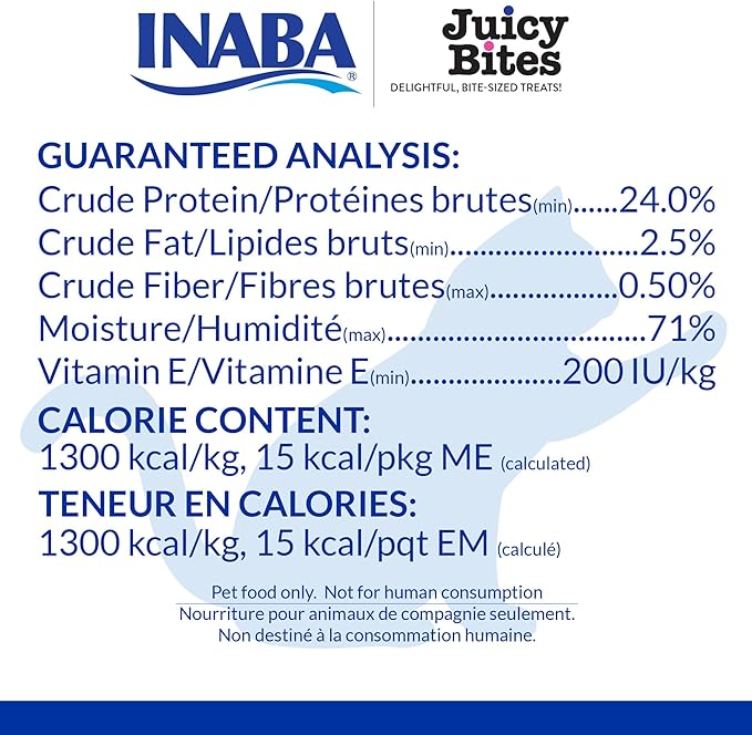 INABA Juicy Bites, Moist & Chewy Cat Treats with Vitamin E and Green Tea Extract, 0.4 Ounces per Pouch, 18 Pouches (3 per Bag), Tuna and Chicken