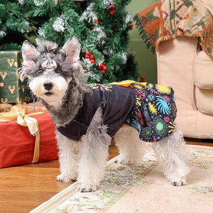 CuteBone Happy New Year Dog Dresses Velvet Holiday Small Dogs Clothes Onesie Pet Apparel Girl Puppy Skirt with Bow Hair Rope CVA56XXS-D