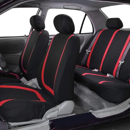 FH Group Car Seat Covers Full Set Cloth - Universal Fit Automotive Seat Covers, Low Back Front Seat Covers, Solid Back Seat Cover, Washable Car Seat Cover for SUV, Sedan and Van Red