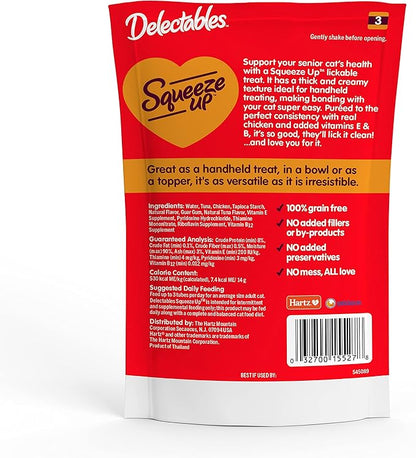Delectables Squeeze Up Creamy Squeezable Puree, Lickable Wet Cat Treats, Grain Free, No Added Fillers, No By-Products, No Added Preservatives, 0.5 Ounces Senior Chicken, 32 Tubes Total
