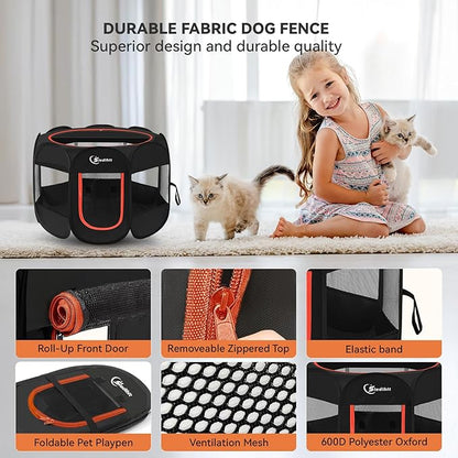 Siedihit Black Dog Cat Playpen, Puppy Pet Playpen Indoor for Small Dog Crate Tent Cage Outdoor, Portable Pop Up Dogs Enclosure Kennel with Carrying Case for Dogs/Cats/Rabbits