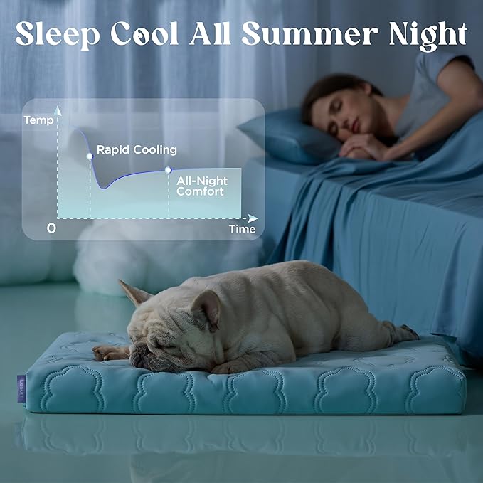LE SURE Cooling Dog Bed for Small Dogs, Q-Max>0.5 Cooling Mat with Removable Washable Cover, Breathable Orthopedic Egg Crate Foam Summer Pad for Active/Long-Haired/Senior Pets/Cats/Puppy, 23x17 Inch