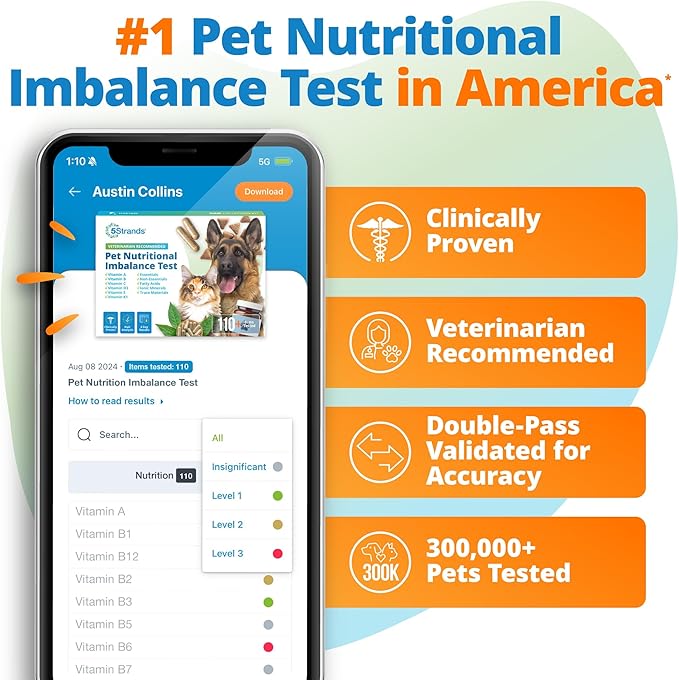 5Strands Pet Nutritional Imbalance Test, 112 Vitamins & Minerals Tested, at Home Dog & Cat Health Check for All Ages & Breeds, Nutrition Deficiency Test, Results in 4 Days