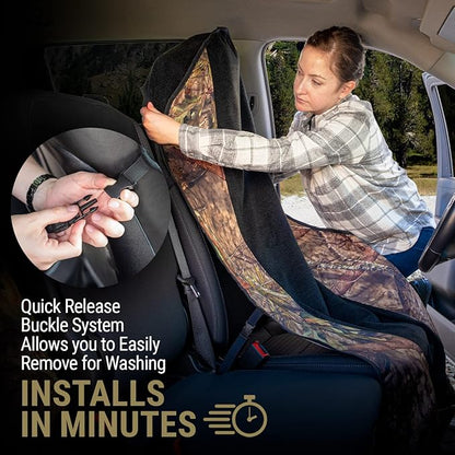 Season Guard Mossy Oak Camo Car Seat Cover Towel Protector; Great for After Gym Workouts, Dogs, Kids, and Outdoor Activities; Universal Fit for Cars SUVs MiniVans Trucks, EZ fit, Non Slip Grip, 2pc