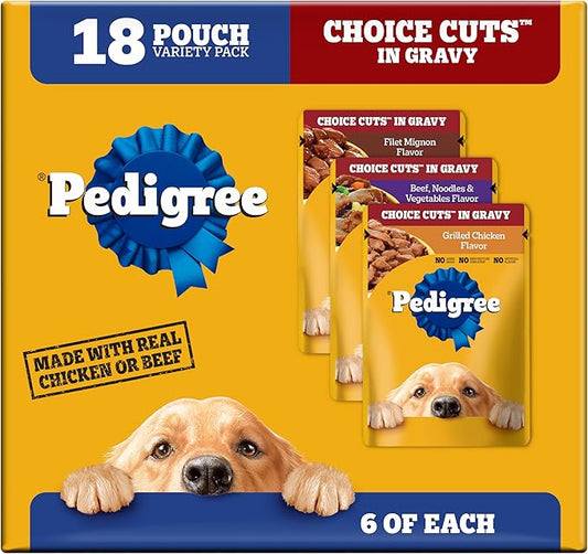 Pedigree Choice Cuts in Gravy Wet Dog Food, Adult Soft Wet Dog Food, Variety Pack, 3.5 oz. Pouches, 18 Count