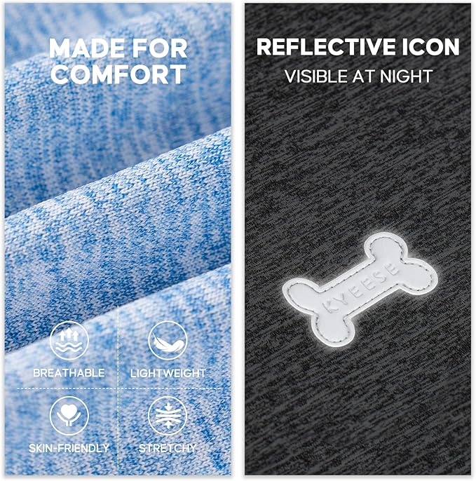 KYEESE 2Pack Dog Shirt, Lightweight Sun Protection Sleeveless Dog T Shirts for Medium Large Dogs Boy, Breathable Pet Reflective Tank Top Summer Dogs Clothes for Outdoor Walking, Grey+Light Blue, 2XL
