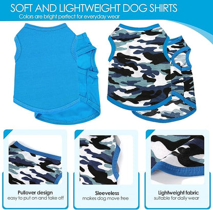 2 Pieces Chihuahua Clothes Summer Dog Shirts for Small Dogs Soft Small Dog Clothes Camouflage Pattern Breathable Pet Clothes for Yorkie Shih tzu Cat XXS~M (Small)
