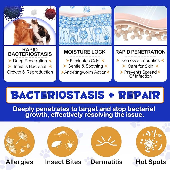 Specifically Formulated Hydrocortisone Spray for Dogs, Cats 120ML, Itch Relief Spray,Hot Spot Treatment for Dogs,Rapidly Alleviate Dry Itchy Skin,Skin Allergies,Dermatitis,Reduces Topical Inflammation