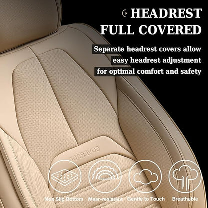 Car Seat Covers Full Set, Beige Seat Covers for Cars, Automotive Seat Covers, Waterproof Nappa Leather Front Seats and Back Car Seat Protector, Universal Fit for Most Cars SUV Trucks