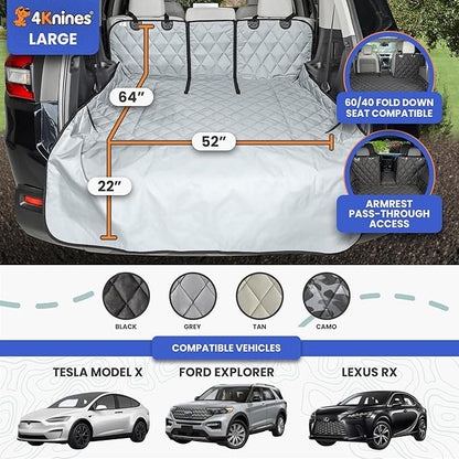 4Knines Split Cargo Liner for SUV – for Dogs & Pets, Heavy-Duty, Waterproof Trunk Mat & Cargo Cover – Fits 60/40 Split Bench & Armrest Pass-Through – Machine Washable, Non-Slip, Durable (Large, Grey)