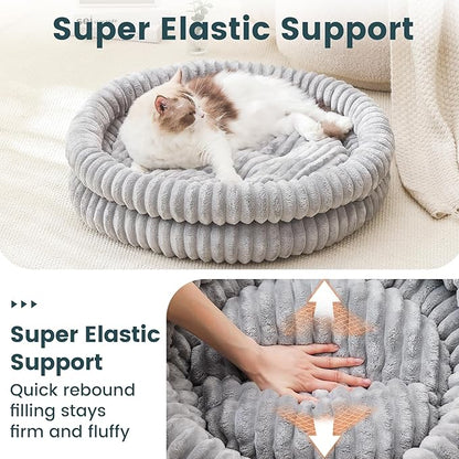 Small Dog Beds, Machine Washable Donut Large Cat Beds for Indoor Cats, Fluffy Round Pet Bed with Anti-Slip Bottom for Puppy and Kitten, Gray, 28"x28"x5"