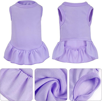 2 Pcs Dog Dresses Cat Skirt Solid Color Dog Clothes Summer Sleeveless Puppy Girl Clothes for Small Pet Dogs Cats (Pink,Light Purple, X-Small)