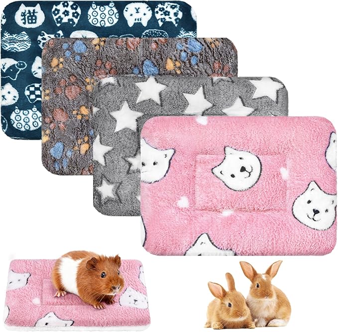 4 Pcs Guinea Pig Bed, Washable Rabbit Bunny Bed Mat Warm Small Animal Bed Pad Guinea Pig Pillow Pet Bed Mat for Chinchilla Hedgehog Ferret