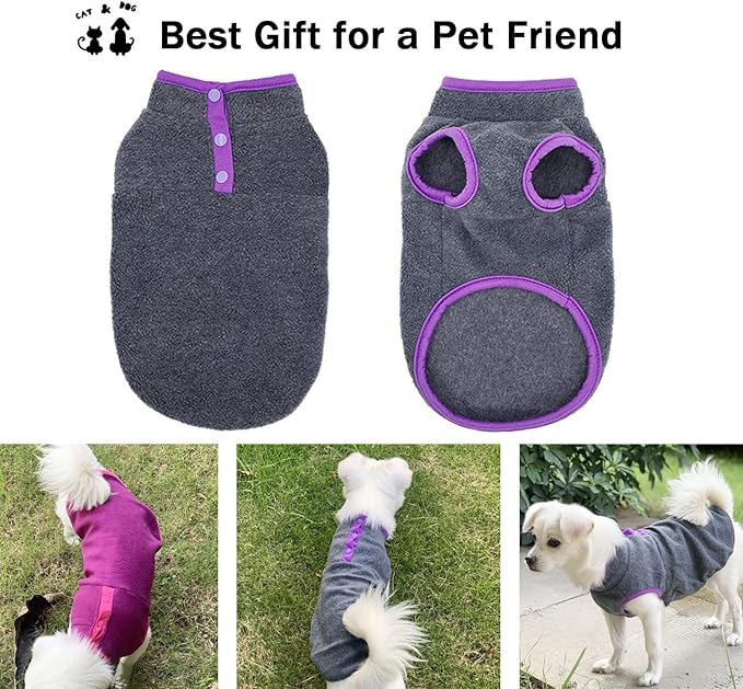2 Pack Dog Sweater, Warm Puppy Jacket, Autumn Winter Coat, Pet Stretch Fleece Apparel with Buttons for Small Medium Dogs Cats (X-Small)