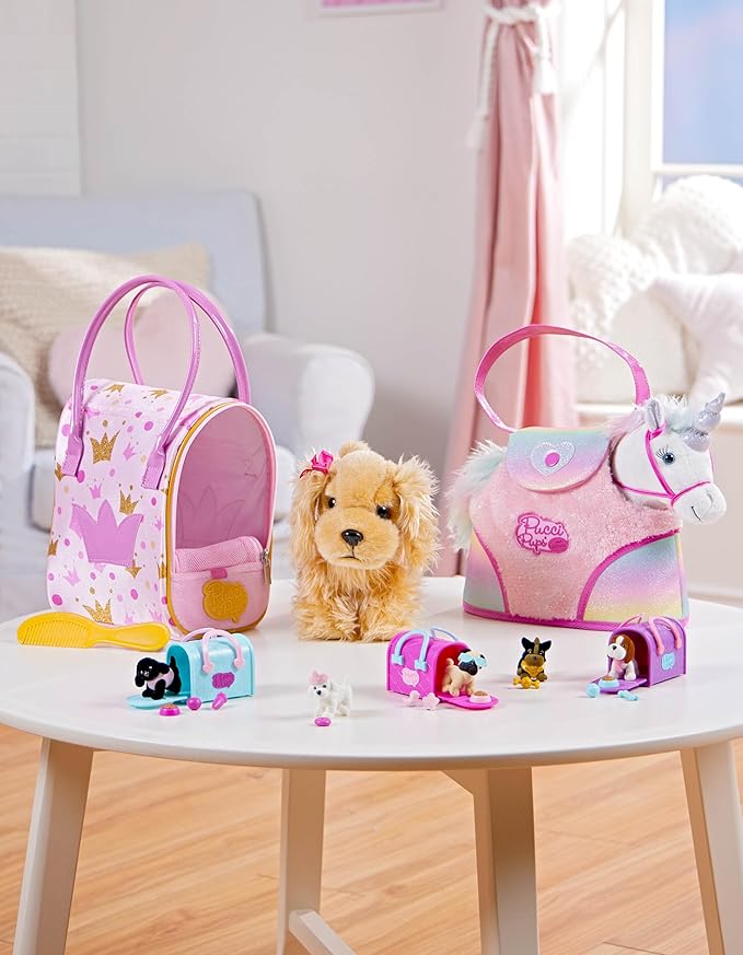 Pucci Pups – Plush Pet– Dog Carrier – Toy Unicorn – Rainbow Bag & Sparkly Comb – Stuffed Animal – 3+ Years