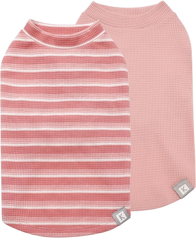 KYEESE 2Pack Waffle Dog Shirts, Lightweight Sleeveless Dog T Shirts for Small Dogs Girl, Breathable Pet Vest Comfort Tank Top Soft Dogs Clothes for Daily Wear, Pink+Striped, M