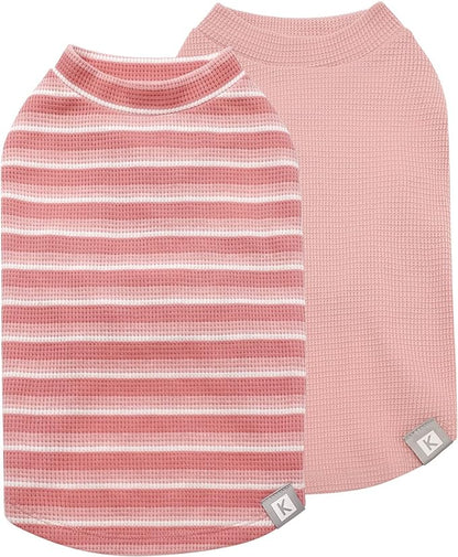 KYEESE 2Pack Waffle Dog Shirts, Lightweight Sleeveless Dog T Shirts for Small Dogs Girl, Breathable Pet Vest Comfort Tank Top Soft Dogs Clothes for Daily Wear, Pink+Striped, M