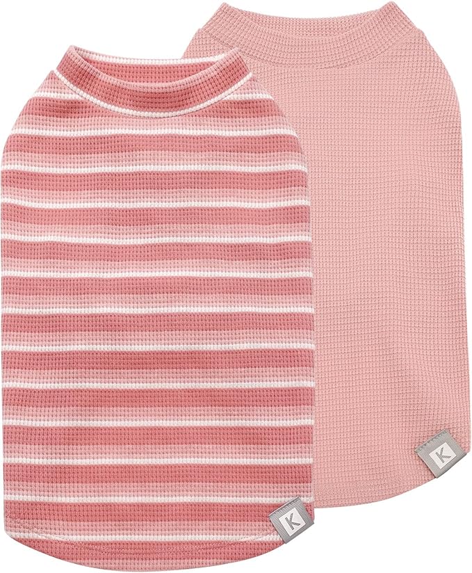 KYEESE 2Pack Waffle Dog Shirts, Lightweight Sleeveless Dog T Shirts for Large Dogs Girl, Breathable Pet Vest Comfort Tank Top Soft Dogs Clothes for Daily Wear, Pink+Striped, 3XL