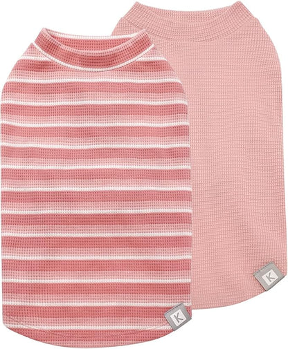 KYEESE 2Pack Waffle Dog Shirts, Lightweight Sleeveless Dog T Shirts for Large Dogs Girl, Breathable Pet Vest Comfort Tank Top Soft Dogs Clothes for Daily Wear, Pink+Striped, 3XL