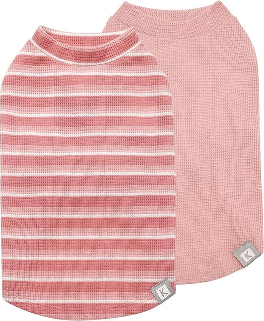 KYEESE 2Pack Waffle Dog Shirts, Lightweight Sleeveless Dog T Shirts for Large Dogs Girl, Breathable Pet Vest Comfort Tank Top Soft Dogs Clothes for Daily Wear, Pink+Striped, 3XL