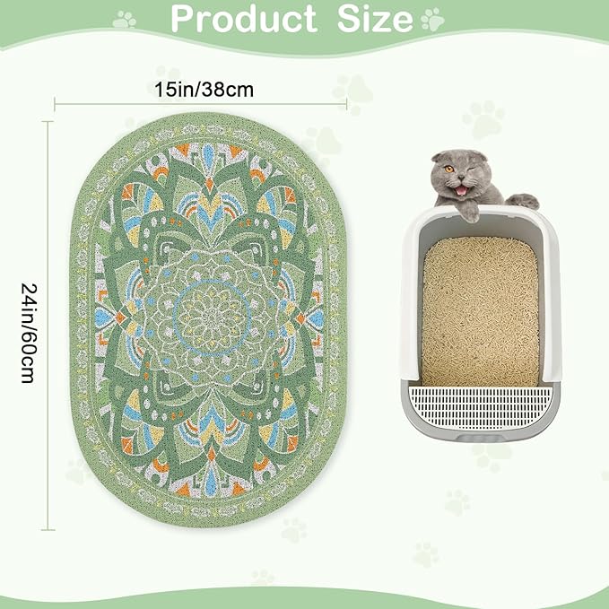 Glittme 24"x15" Cat Litter Mat with Mesh Design - Non-Slip & Waterproof Litter Trapping Pad for Litter Box Protects Floors from Stains Soft Texture for Pets,Green