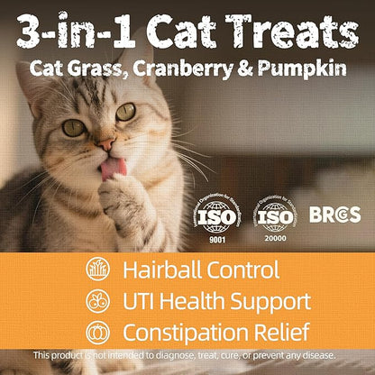 Just Try 36 OZ Cat Treats - with Cat Grass, Cranberry, Pumpkin- Healthy Cat Grass Kitten Treats Training Biscuits