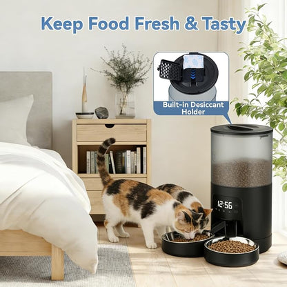 Sweetcrispy Automatic Cat Feeder, 4L Cat Food Dispenser with APP, Black | 2.4G WiFi, Applicable for Dry Food, 16.9 Cups, 10 Meals/Day, 50 Portions/Meal, 10s Voice Recorder, Dual Power Supply