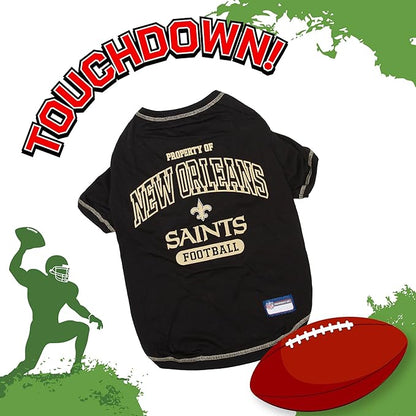 NFL New Orleans Saints Dog T-Shirt for Pets, Size Large. Officially Licensed Pet Shirt with Team Logo, Soft Stretchable Comfort Fit Apparel for Dogs & Cats