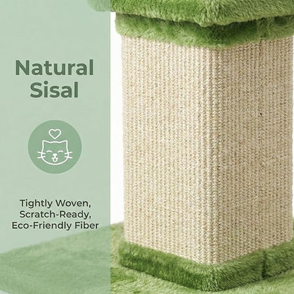 Fansafurn Tall Cat Scratching Post, 32'' Heavy Duty and Thick Scratching Post, Scratching Post for Adult Cats, Thick Sisal Rope with Hanging Ball, Green