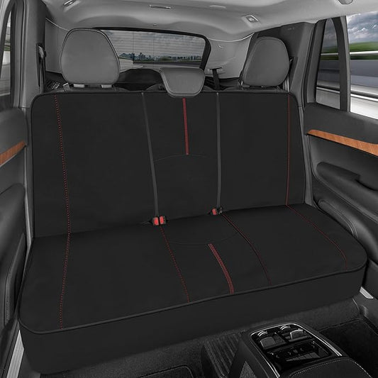 Motor Trend SpillGuard Waterproof Rear Bench Car Seat Cover, Red Stitching – Split Bench Rear Seat Protector with Neoprene Padding, Back Seat Cover for Kids & Dogs, Car Interior Covers