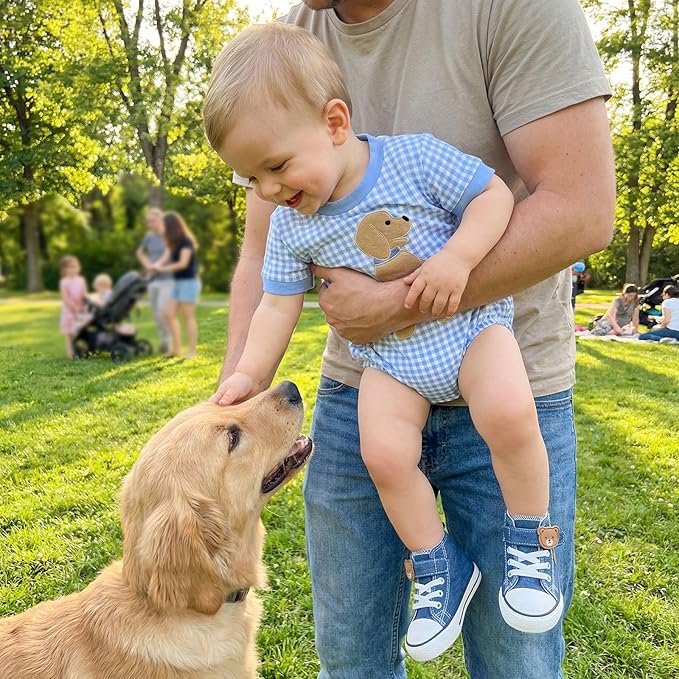Baby Girl Summer Clothes Dog Bubble Romper Newborn Infant Plaid Onesie Spring Summer Toddler Bodysuit Clothes