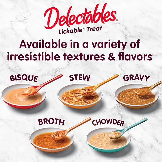 Delectables Lickable Treat Savory Broth Non-Seafood Wet Cat Treat with Real Chicken, Food Topper, Hydrating, Grain-Free, No Fillers, No By-Products, No Added Preservatives, 1.4oz Pouch, 12ct