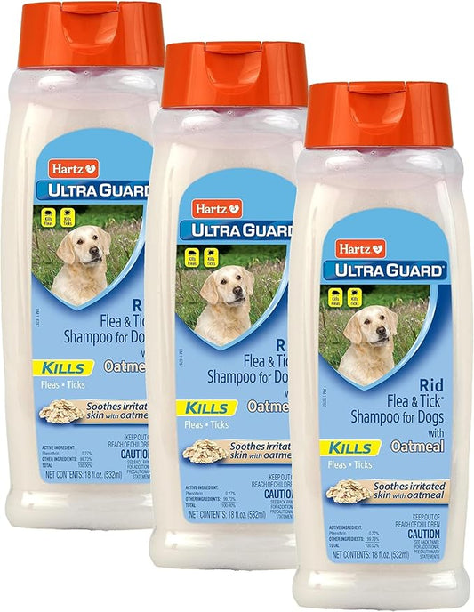 Hartz UltraGuard Rid Flea & Tick Oatmeal Dog Shampoo, 18 oz Bottle (Pack of 3)
