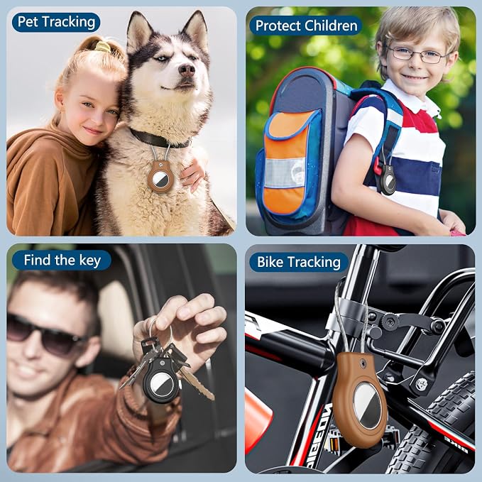 Waterproof Airtag Holder,4 Pack Airtag Case with Secure Lock,Airtags Keychain for Apple Air tag,Anti-Lost Protective Case Air tags Accessories for GPS Tracker Luggage,Key,Pet-Black/Black/Brown/Brown