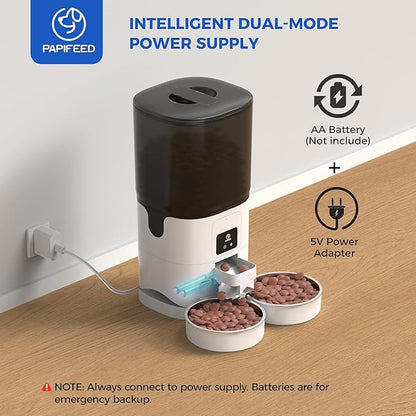 PAPIFEED Automatic Cat Feeder 2 Cats, 2.4G WiFi Cat Food Dispenser with App Control, 7L Slow Feed Timed Cat Feeders for Dry Food, 10 Meals/Day, 12 Portions/Meal, Dual Power Supply - White