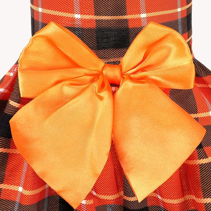 PUPTECK Plaid Fall Dog Dress Pet Apparel for Autumn with Cute Bowtie Puppy Clothes Outfit, Plaid, L