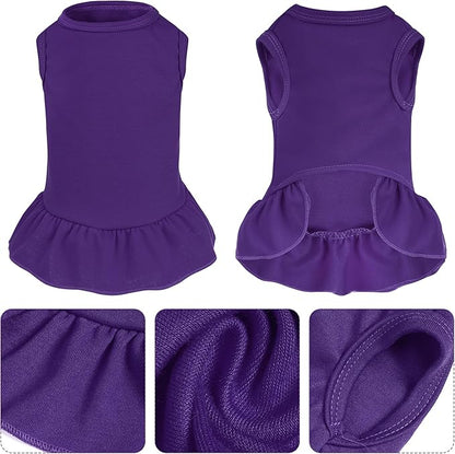 2 Pcs Dog Dresses Cat Skirt Solid Color Dog Clothes Summer Sleeveless Puppy Girl Clothes for Small Pet Dogs Cats (Purple,Orange, Medium)