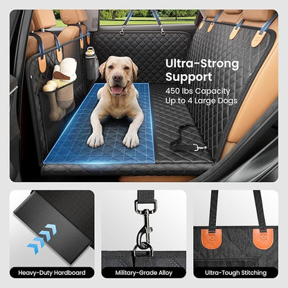 REEVAA Dog Car Seat Cover for Back Seat, Hard Bottom Dog Hammock, Pet Bed Extender for 2-4 Large/Medium Dogs, Waterproof Seat Protector, Universal L Size Fits for Car/SUV, Black+Orange