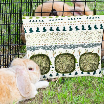 UPINS 2 Hay Bag for Rabbits 3-Hole Guinea Pig Hay Bags Hanging Hay Feeder, Hay Feeder for Rabbits Small Pets Chinchillas Hamstersand Animals