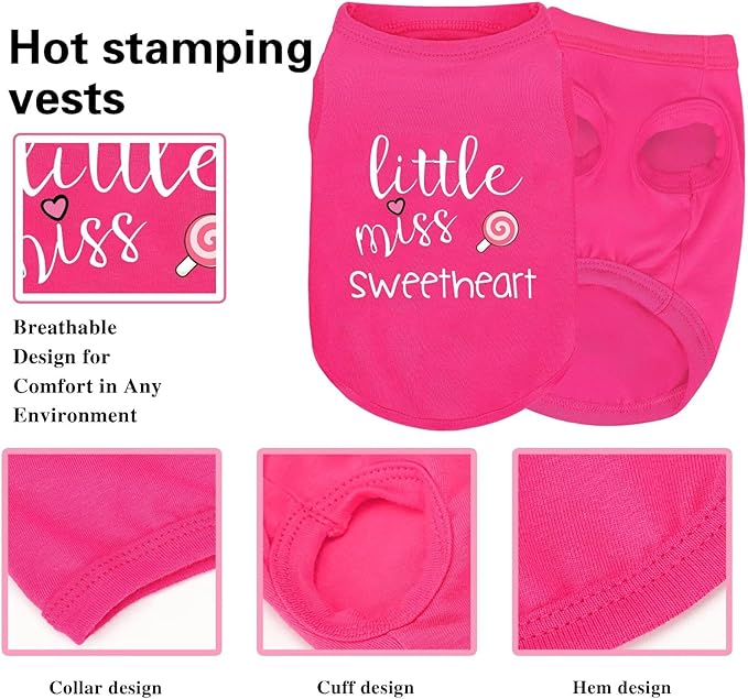 Pink Cotton Dog Shirt with 'Little Miss Sweetheart' Print, Soft & Breathable Pet Apparel for Small to Large Dogs, All-Season Sleeveless Vest, Cute and Comfortable Dog Outfit.Pink Lollipop L