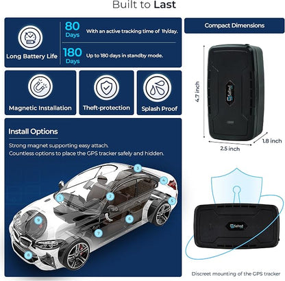 SALIND 4G GPS Tracker for Vehicles, Heavy-Duty Tracking Device for Cars | Up to 180 Days Battery - Real-Time Tracking - Anti-Theft GPS Device with Strong Magnet - Geofence - Subscription Required