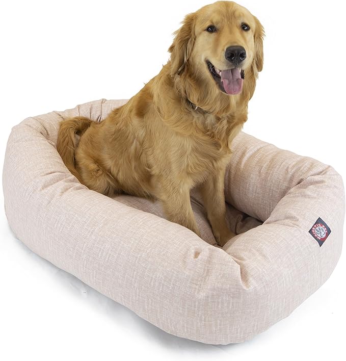 Majestic Pet 40 Inch Bagel Calming Dog Bed Washable – Cozy Soft Round Dog Bed with Spine Support for Dogs to Rest Their Head - Fluffy Donut Puppy Mat 40x29x9 (Inch) Large – Pink