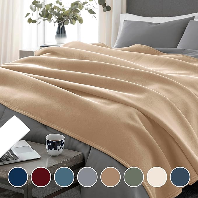 Vellux Original Queen Blanket - Soft Nylon Insulated Blanket for Bed Couch - Lightweight Machine Washable All Season - Pet Friendly Durable Wont Pill or Lint - 90x90 – Beige